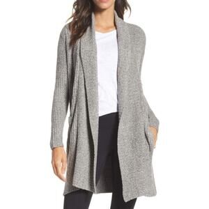 Barefoot Dream Cozychic Lite Montecito LG Gray Cardigan Sweater Shawl Collar